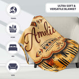 Modern Abstract Brush Stroke Pattern in Black Orange and Neutral  Personalised Custom Name Super Soft Fleece Blanket Bed Sofa Throw