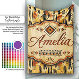 Modern Abstract Brush Stroke Pattern in Black Orange and Neutral  Personalised Custom Name Super Soft Fleece Blanket Bed Sofa Throw