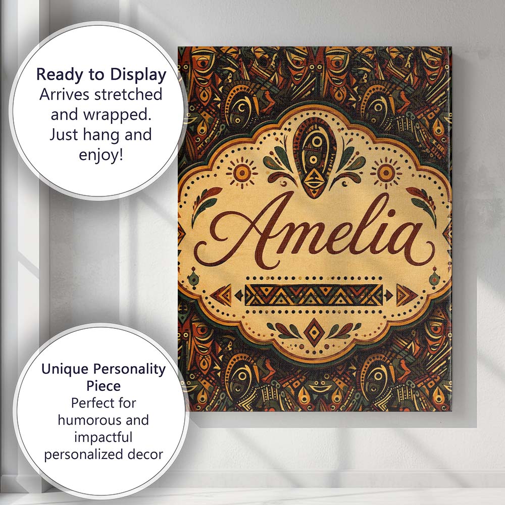 Personalised Name Intricate Tribal Mask and Custom  Bespoke Interior Contemporary Canvas Wall Art Print Decor Picture Ready to Hang