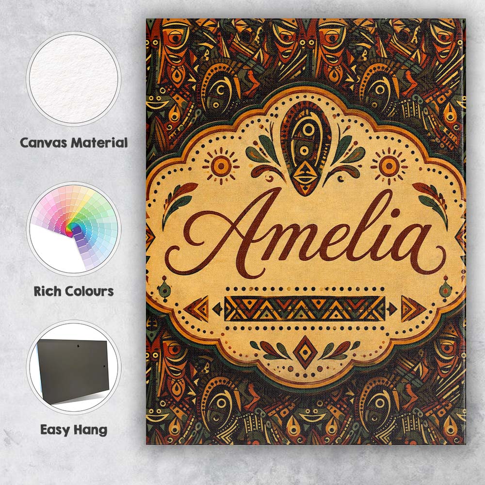Personalised Name Intricate Tribal Mask and Custom  Bespoke Interior Contemporary Canvas Wall Art Print Decor Picture Ready to Hang