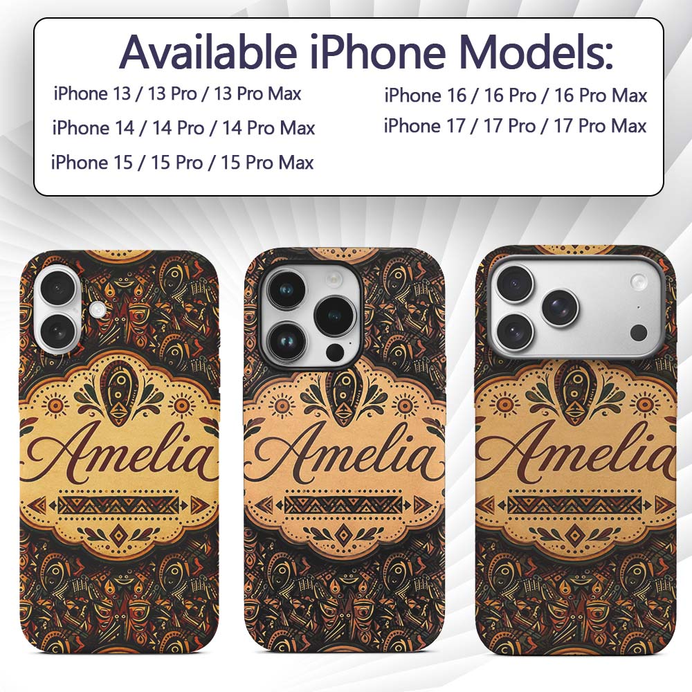 Intricate Tribal Mask and Symbol in Deep Earthy Custom Name Protective Phone Case Mobile Cover Durable Everyday Smartphone Shock Resistant