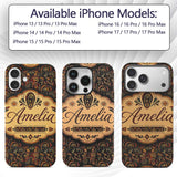 Intricate Tribal Mask and Symbol in Deep Earthy Custom Name Protective Phone Case Mobile Cover Durable Everyday Smartphone Shock Resistant