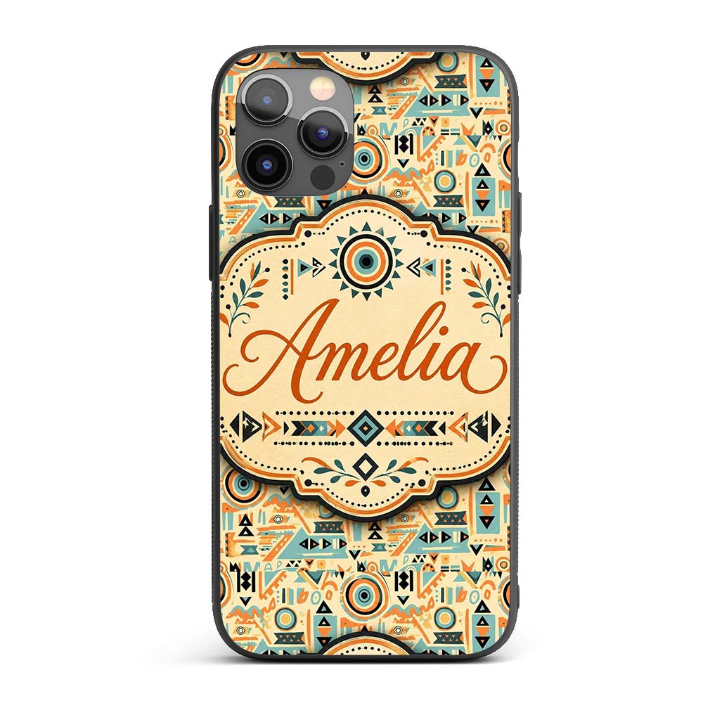 Geometric Pattern with Circles and Shapes in Teal Custom Name Protective Phone Case Mobile Cover Durable Everyday Smartphone Shock Resistant