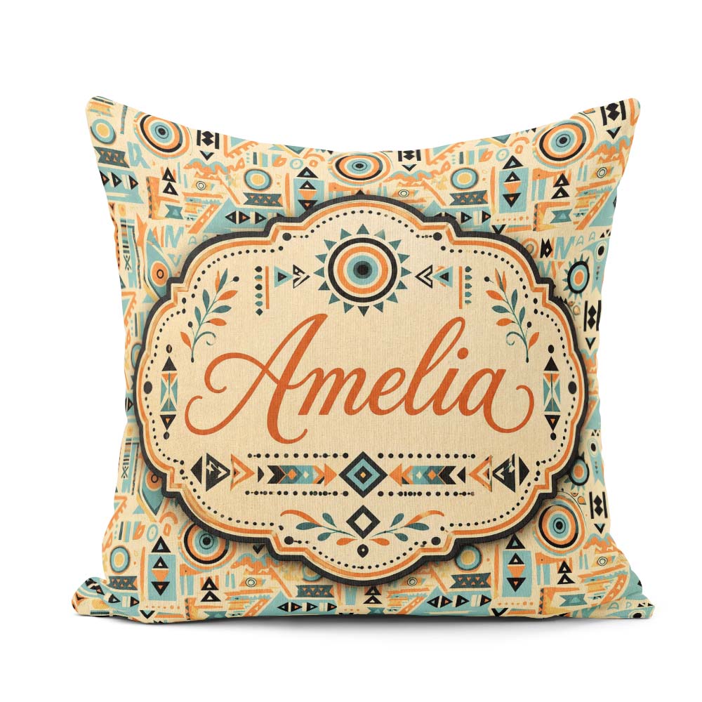 Custom Name Geometric Pattern with and Shapes in Teal Orange and Square Filled Cushion Throw Pillow Sofa Bed Home Decor Zip Washable UK Made