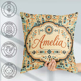 Custom Name Geometric Pattern with and Shapes in Teal Orange and Square Filled Cushion Throw Pillow Sofa Bed Home Decor Zip Washable UK Made