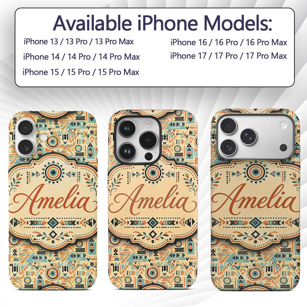Geometric Pattern with Circles and Shapes in Teal Custom Name Protective Phone Case Mobile Cover Durable Everyday Smartphone Shock Resistant
