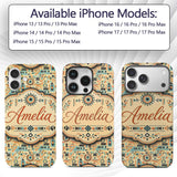 Geometric Pattern with Circles and Shapes in Teal Custom Name Protective Phone Case Mobile Cover Durable Everyday Smartphone Shock Resistant