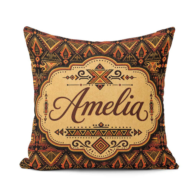 Custom Name Bold Ethnic Geometric with Repeating Tribal in Black Square Filled Cushion Throw Pillow Sofa Bed Home Decor Zip Washable UK Made