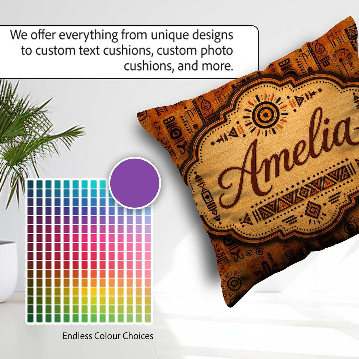 Custom Name Tribal Symbol Patchwork with Inspired in Warm Orange Square Filled Cushion Throw Pillow Sofa Bed Home Decor Zip Washable UK Made