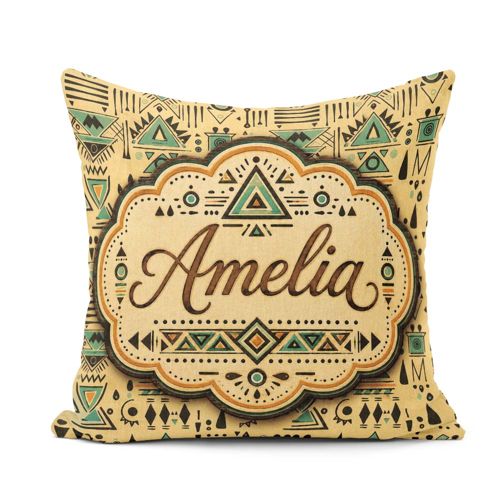Custom Name Tribal Pattern with Teal and Black Shapes on Neutral Square Filled Cushion Throw Pillow Sofa Bed Home Decor Zip Washable UK Made