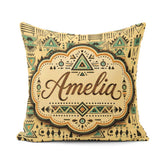 Custom Name Tribal Pattern with Teal and Black Shapes on Neutral Square Filled Cushion Throw Pillow Sofa Bed Home Decor Zip Washable UK Made