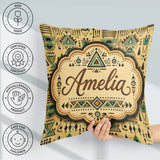 Custom Name Tribal Pattern with Teal and Black Shapes on Neutral Square Filled Cushion Throw Pillow Sofa Bed Home Decor Zip Washable UK Made