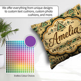 Custom Name Tribal Pattern with Teal and Black Shapes on Neutral Square Filled Cushion Throw Pillow Sofa Bed Home Decor Zip Washable UK Made
