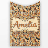 Abstract Tribal Line Art Pattern with Organic Shapes in Earthy  Personalised Custom Name Super Soft Fleece Blanket Bed Sofa Throw