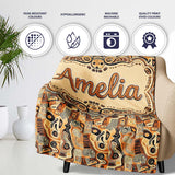 Abstract Tribal Line Art Pattern with Organic Shapes in Earthy  Personalised Custom Name Super Soft Fleece Blanket Bed Sofa Throw