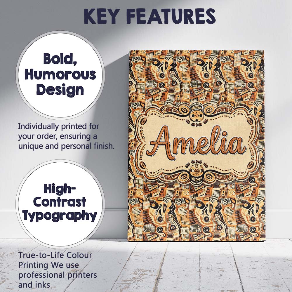 Personalised Name Abstract Tribal Line Custom  Modern Room Accent Elegant Feature Canvas Wall Art Print Decor Picture Ready to Hang