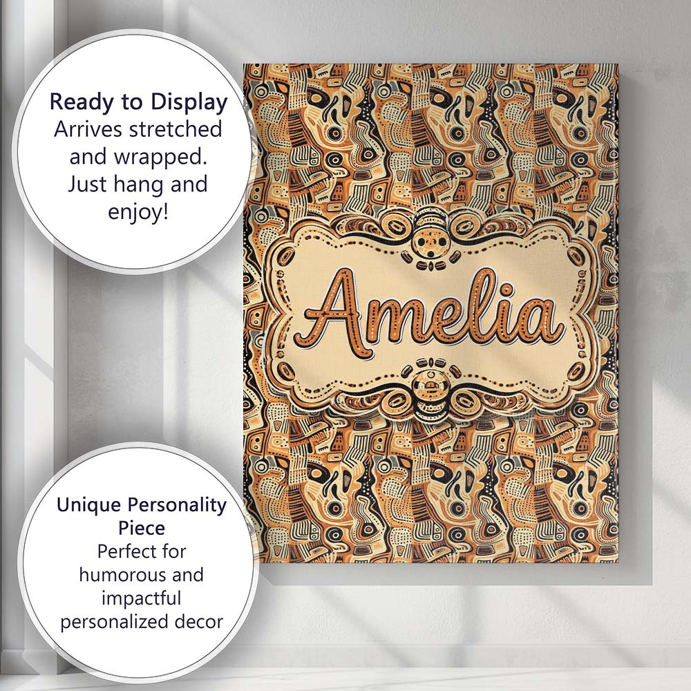 Personalised Name Abstract Tribal Line Custom  Modern Room Accent Elegant Feature Canvas Wall Art Print Decor Picture Ready to Hang