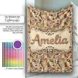 Abstract Tribal Line Art Pattern with Organic Shapes in Earthy  Personalised Custom Name Super Soft Fleece Blanket Bed Sofa Throw