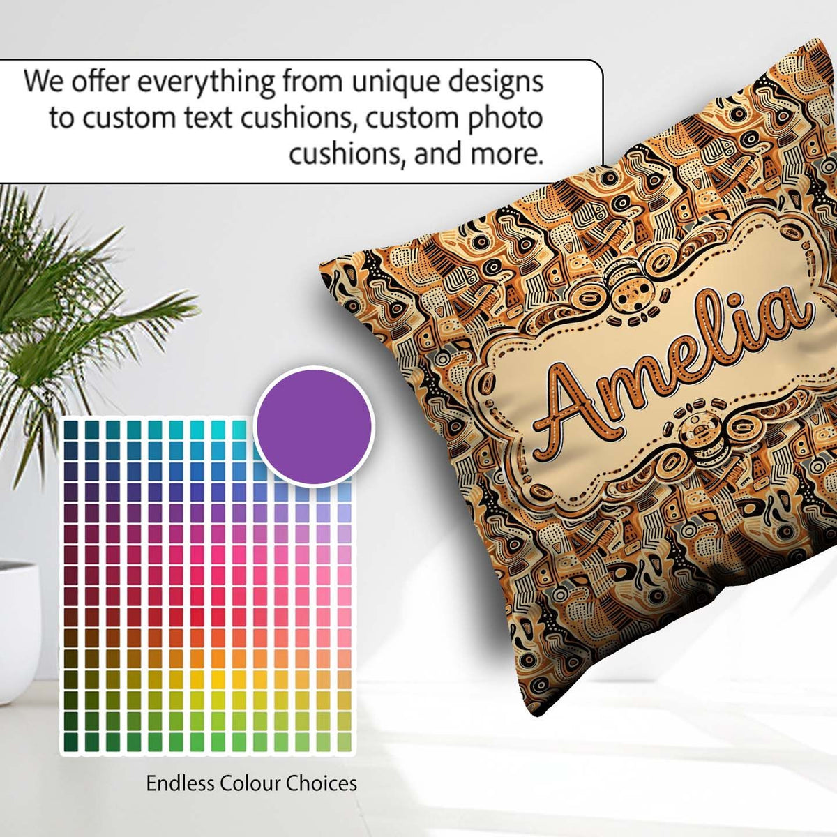 Custom Name Abstract Tribal Line Art Pattern with Organic Shapes Square Filled Cushion Throw Pillow Sofa Bed Home Decor Zip Washable UK Made