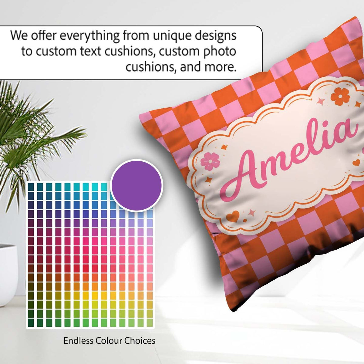 Custom Name Abstract Orange Checkerboard Pattern Modern Seamless Square Filled Cushion Throw Pillow Sofa Bed Home Decor Zip Washable UK Made