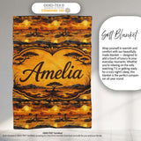 Textured African Landscape with Sunset Scene and Silhouettes in Warm  Personalised Custom Name Super Soft Fleece Blanket Bed Sofa Throw