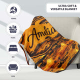Textured African Landscape with Sunset Scene and Silhouettes in Warm  Personalised Custom Name Super Soft Fleece Blanket Bed Sofa Throw