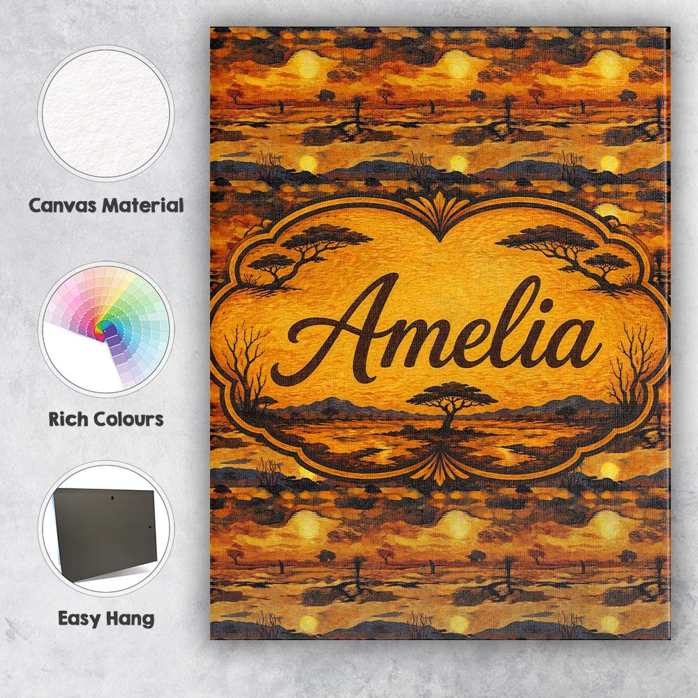 Personalised Name Textured African Landscape Custom Bespoke  Contemporary Display Canvas Wall Art Print Decor Picture Ready to Hang