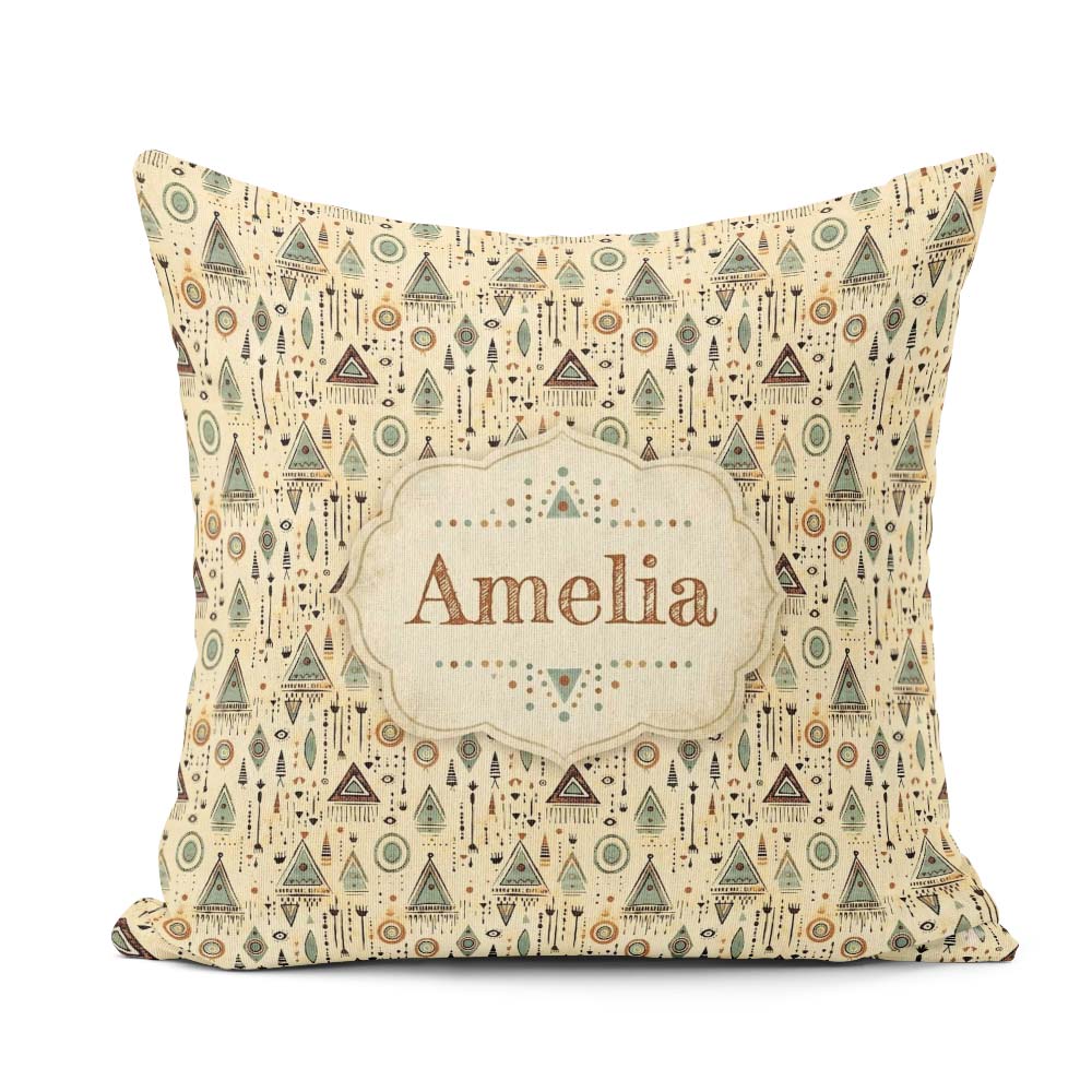 Custom Name Tribal Geometric Pattern with Circles and Symbols in Square Filled Cushion Throw Pillow Sofa Bed Home Decor Zip Washable UK Made