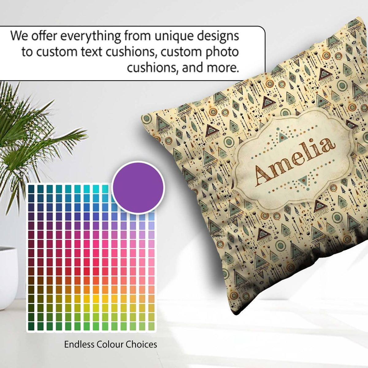 Custom Name Tribal Geometric Pattern with Circles and Symbols in Square Filled Cushion Throw Pillow Sofa Bed Home Decor Zip Washable UK Made