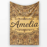 Vintage Tribal Illustration Pattern with Hand Drawn Symbols in Sepia  Personalised Custom Name Super Soft Fleece Blanket Bed Sofa Throw