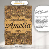 Vintage Tribal Illustration Pattern with Hand Drawn Symbols in Sepia  Personalised Custom Name Super Soft Fleece Blanket Bed Sofa Throw