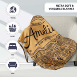 Vintage Tribal Illustration Pattern with Hand Drawn Symbols in Sepia  Personalised Custom Name Super Soft Fleece Blanket Bed Sofa Throw