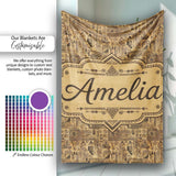 Vintage Tribal Illustration Pattern with Hand Drawn Symbols in Sepia  Personalised Custom Name Super Soft Fleece Blanket Bed Sofa Throw