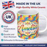 Personalized Custom Name Soft Pastel Rainbow Curved Waves Seamless Pattern Cute Unique Gift 11oz Ceramic Coffee Tea Mug White Large Handle