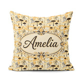 Custom Name Minimalist African Savanna Pattern with Wildlife and Square Filled Cushion Throw Pillow Sofa Bed Home Decor Zip Washable UK Made