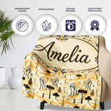 Minimalist African Savanna Pattern with Trees Wildlife and Village  Personalised Custom Name Super Soft Fleece Blanket Bed Sofa Throw