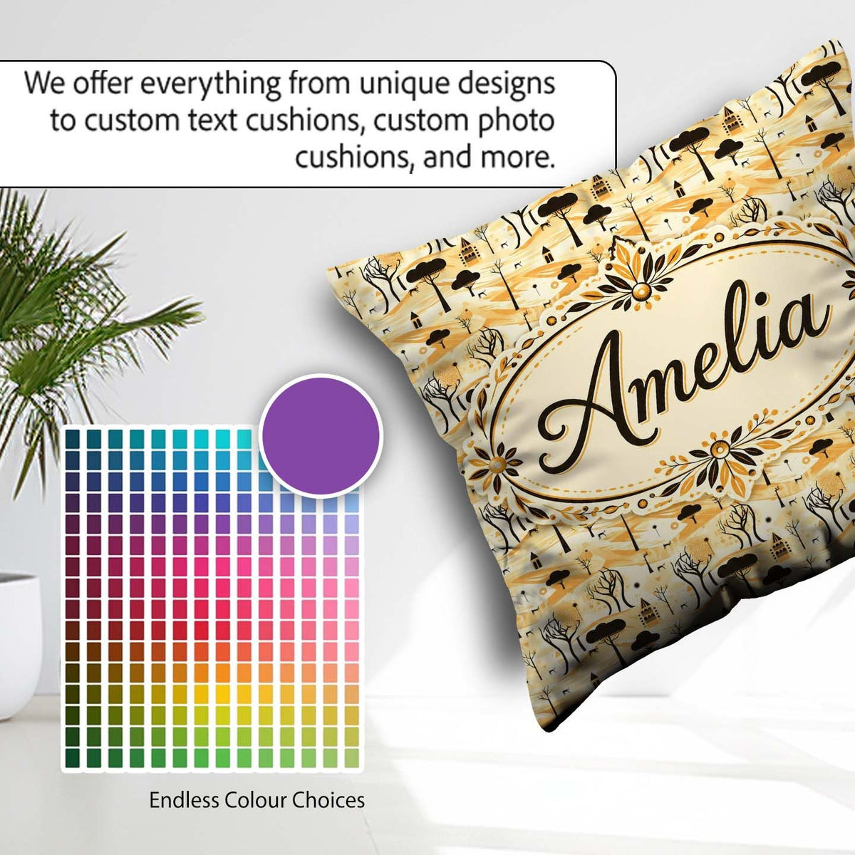 Custom Name Minimalist African Savanna Pattern with Wildlife and Square Filled Cushion Throw Pillow Sofa Bed Home Decor Zip Washable UK Made