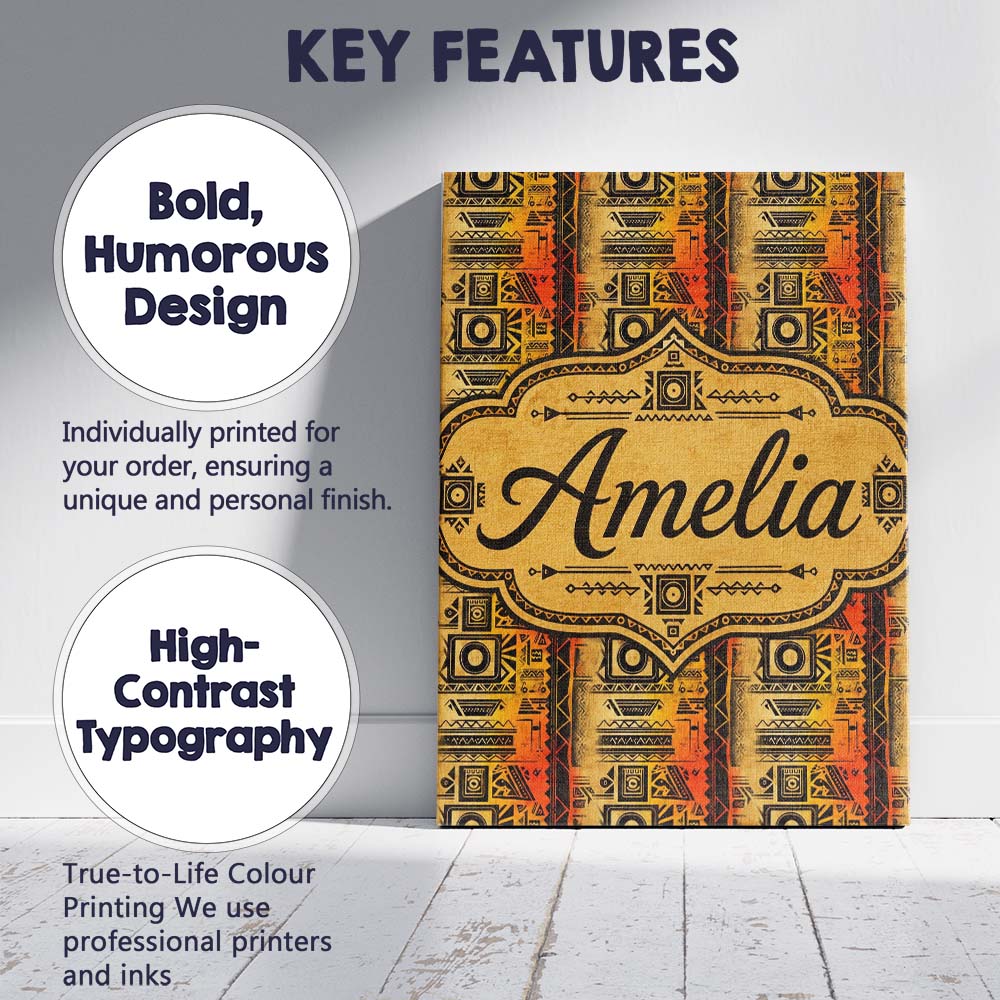 Personalised Name Bold Tribal Panel Pattern Custom  Bespoke Interior Contemporary Canvas Wall Art Print Decor Picture Ready to Hang