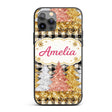 Black Gold Christmas Plaid Pattern Printed Design Custom Name Protective Phone Case Mobile Cover Durable Everyday Smartphone Shock Resistant