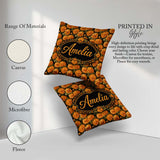 Custom Name Orange Chrysanthemum Floral on Black Background with Square Filled Cushion Throw Pillow Sofa Bed Home Decor Zip Washable UK Made