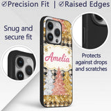 Black Gold Christmas Plaid Pattern Printed Design Custom Name Protective Phone Case Mobile Cover Durable Everyday Smartphone Shock Resistant