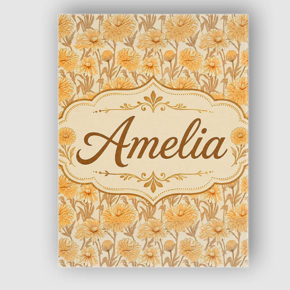 Personalised Name Dense Golden Chrysanthemum Custom Bespoke  Contemporary Display Canvas Wall Art Print Decor Picture Ready to Hang