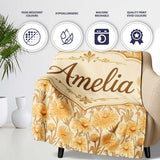 Dense Golden Chrysanthemum Floral Pattern with Dark Foliage Lovely  Personalised Custom Name Super Soft Fleece Blanket Bed Sofa Throw