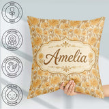 Custom Name Dense Golden Floral Pattern with Dark Foliage Lovely Square Filled Cushion Throw Pillow Sofa Bed Home Decor Zip Washable UK Made