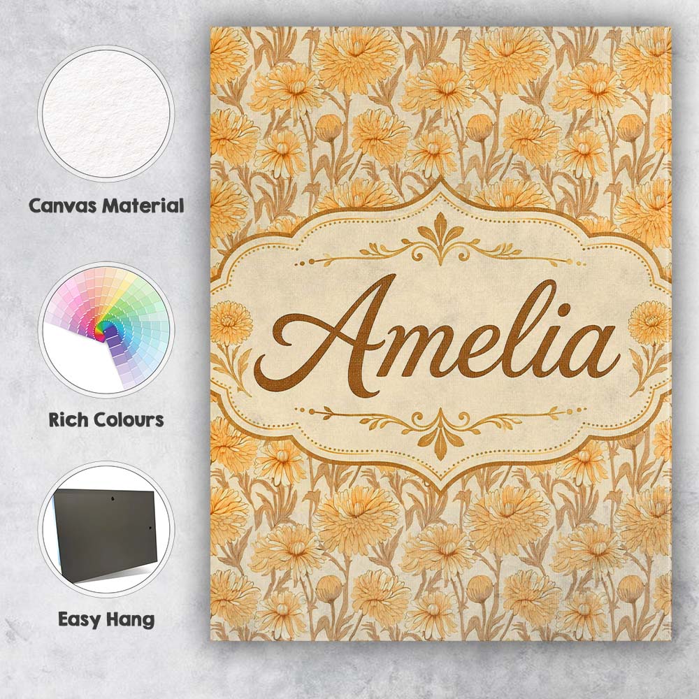 Personalised Name Dense Golden Chrysanthemum Custom Bespoke  Contemporary Display Canvas Wall Art Print Decor Picture Ready to Hang