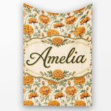 Elegant Orange Chrysanthemum Floral with Soft Shading Lovely  Personalised Custom Name Super Soft Fleece Blanket Bed Sofa Throw