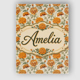 Personalised Name Elegant Orange Chrysanthemum Floral with Soft Creative Decorator Style Canvas Wall Art Print Decor Picture Ready to Hang
