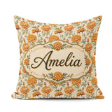 Custom Name Elegant Orange Chrysanthemum Floral with Soft Lovely Square Filled Cushion Throw Pillow Sofa Bed Home Decor Zip Washable UK Made