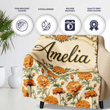 Elegant Orange Chrysanthemum Floral with Soft Shading Lovely  Personalised Custom Name Super Soft Fleece Blanket Bed Sofa Throw