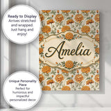 Personalised Name Elegant Orange Chrysanthemum Floral with Soft Creative Decorator Style Canvas Wall Art Print Decor Picture Ready to Hang